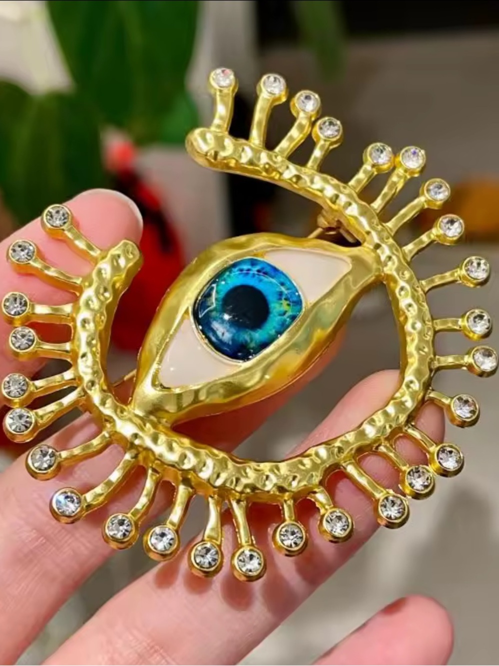 Gold-tone Blue Evil Eye Brooch Pin - Women's Jewelry